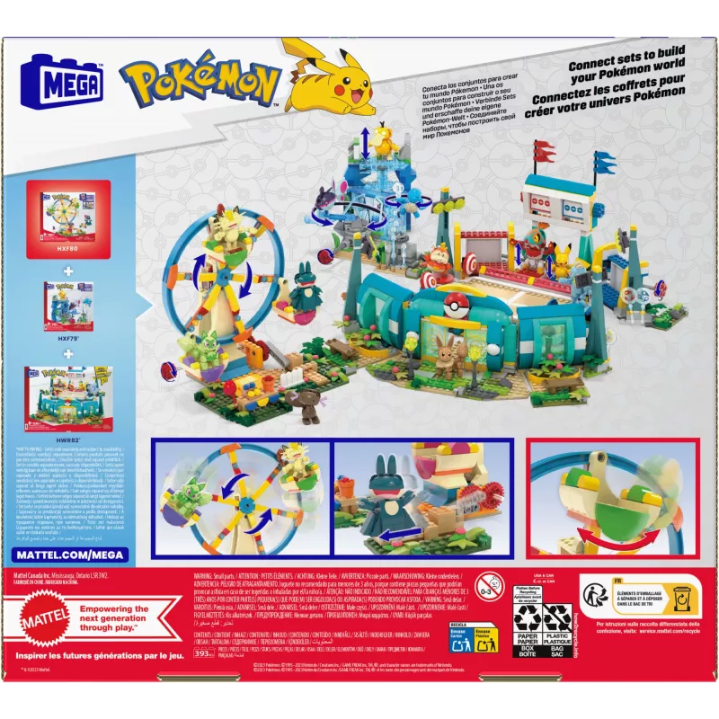 MEGA Pokémon panorāmas rata jautrais būvēšanas rotaļlietu komplekts, ar 4 darbības figūrām (393 gab.) bērniem