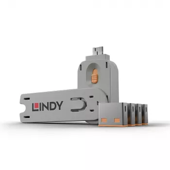 Portu bloķētājs Lindy USB Port Blocker 4 gab. komplekts Krāsu kods Oranžs