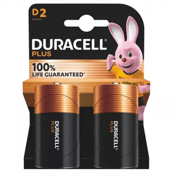 Duracell Plus 100 D, Vienreizlietojama baterija, D, Sārma, 1.5 V, 2 gab., Daudzkrāsains