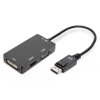 DIGITUS ASSMANN DisplayPort pārveidotāja kabelis, DP - HDMI+DVI+VGA M-F/F/F, 20cm 3-in-1 multivides kabelis, CE, melns
