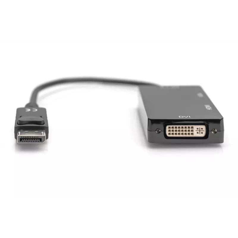 DIGITUS ASSMANN DisplayPort pārveidotāja kabelis, DP - HDMI+DVI+VGA M-F/F/F, 20cm 3-in-1 multivides kabelis, CE, melns