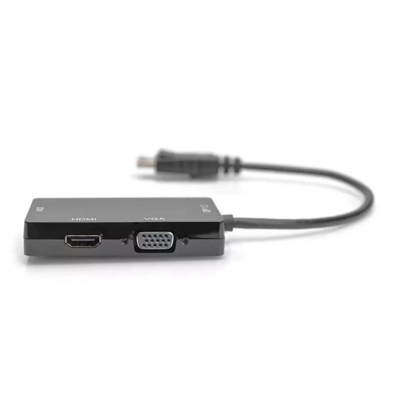 DIGITUS ASSMANN DisplayPort pārveidotāja kabelis, DP - HDMI+DVI+VGA M-F/F/F, 20cm 3-in-1 multivides kabelis, CE, melns
