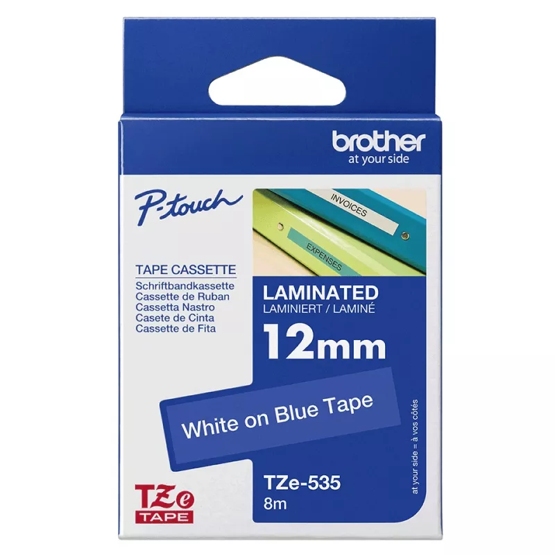 Brother uzlīmju lente TZe535 12 mm Balts uz Zila
