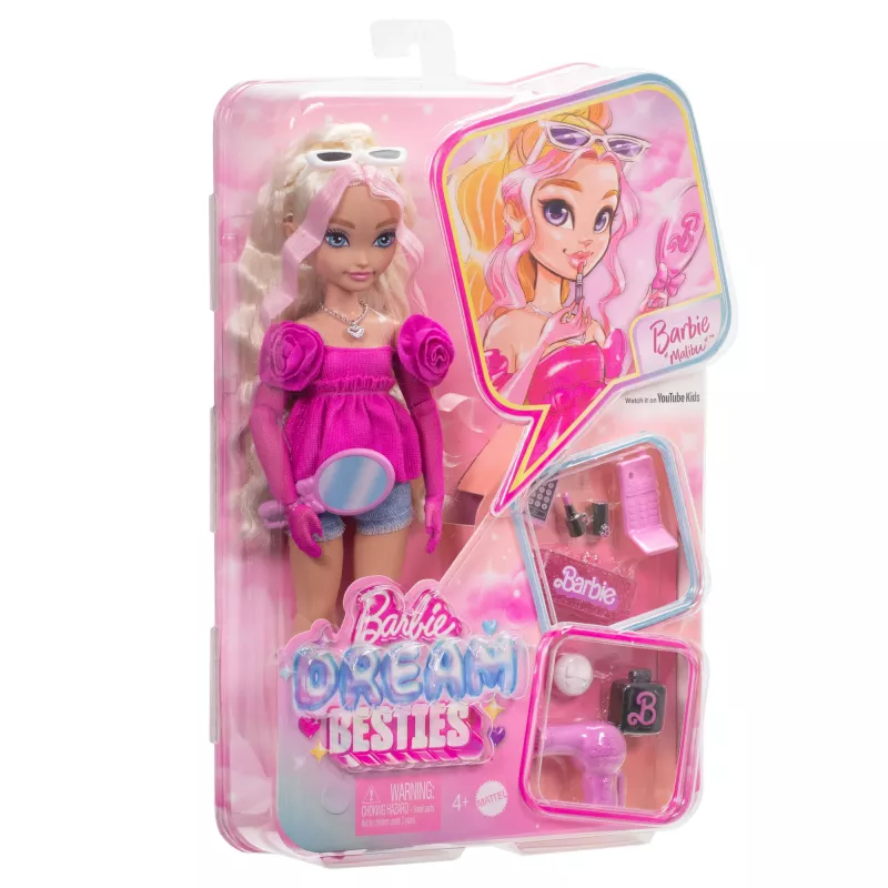 Barbie Dream Besties “Malibu” modes lelle ar 8 ar grimu un matiem saistītiem aksesuāriem