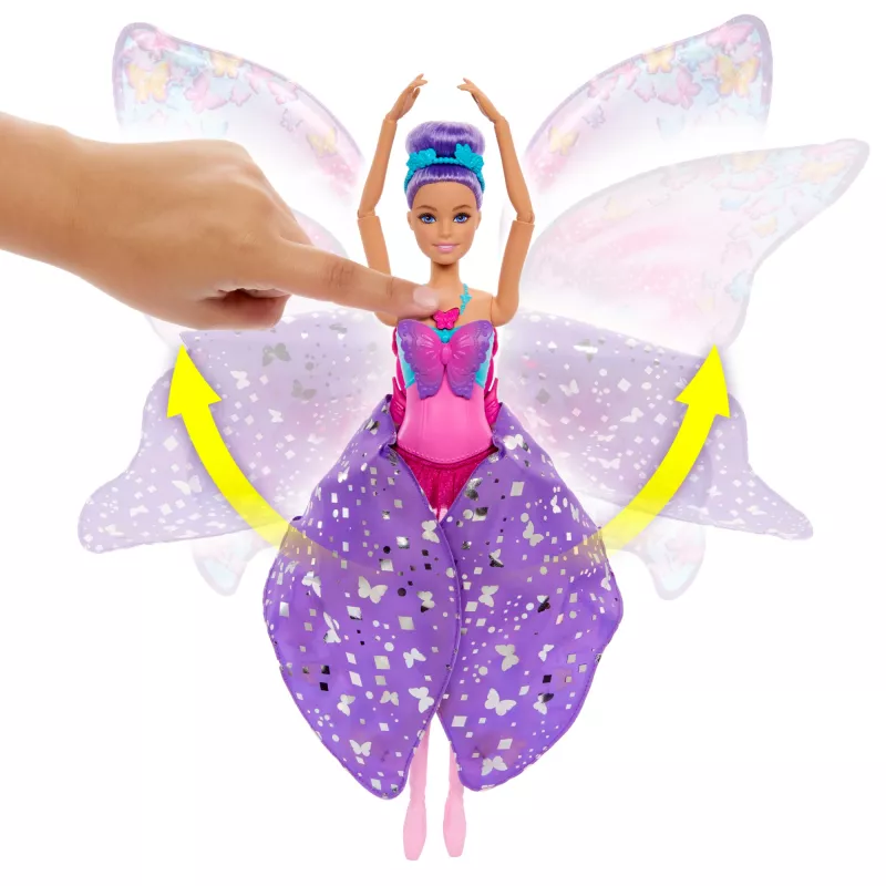 Barbie Dejo un plando lelle ar 2-in-1 pārveidi no dejotājas par tauriņu, violeti mati
