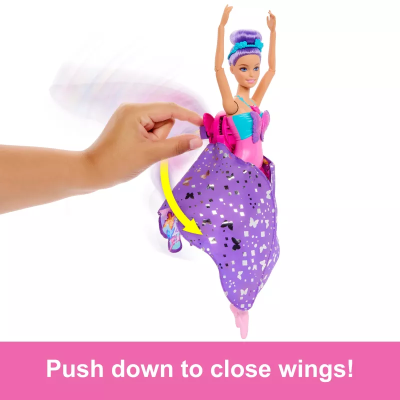 Barbie Dejo un plando lelle ar 2-in-1 pārveidi no dejotājas par tauriņu, violeti mati