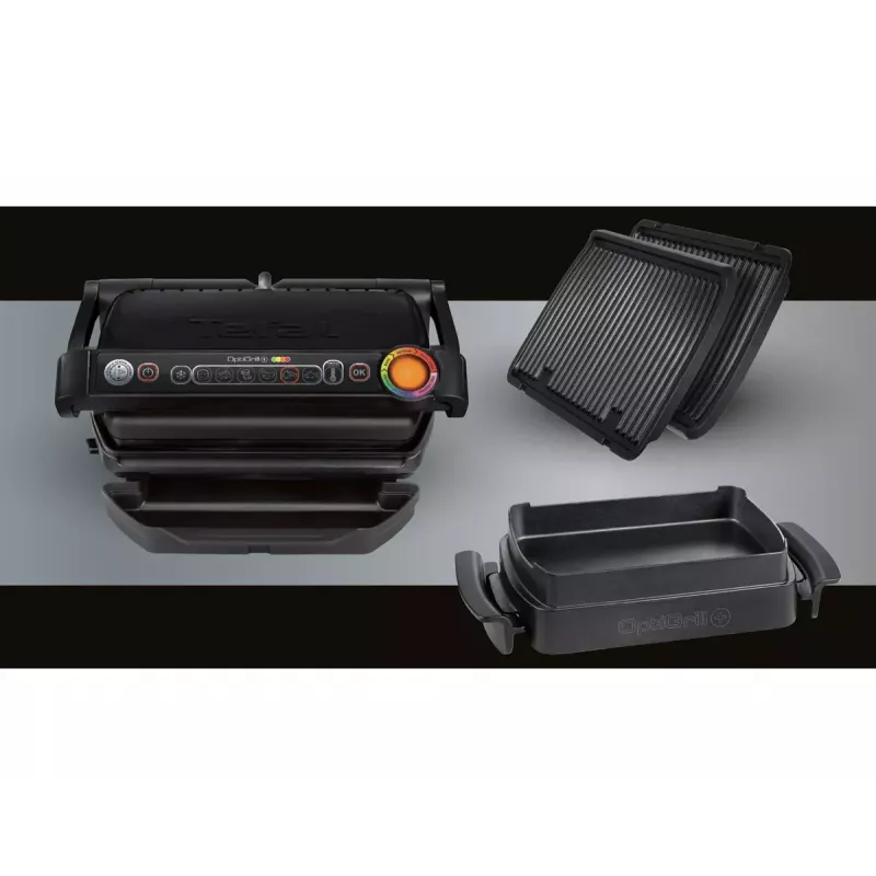 Kontakta grils Tefal GC7148 — 2000W, nerūsējošā tērauda korpuss, taisnstūra, regulējams termostats, režģa augšējā virsma, 365×365×175 mm