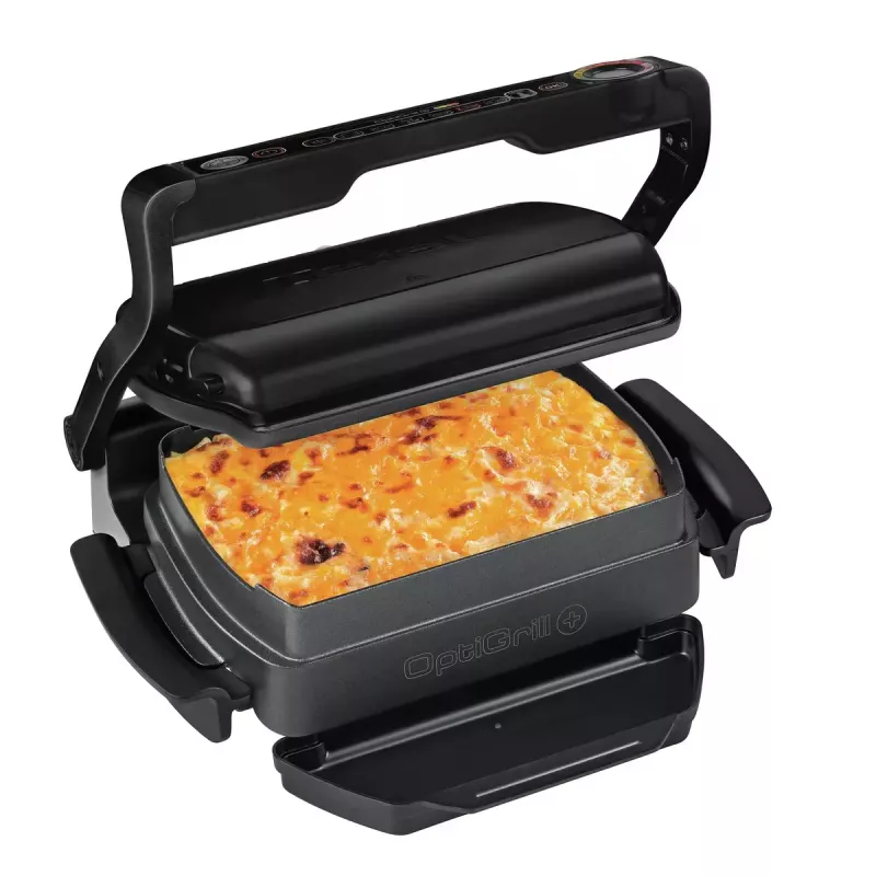 Kontakta grils Tefal GC7148 — 2000W, nerūsējošā tērauda korpuss, taisnstūra, regulējams termostats, režģa augšējā virsma, 365×365×175 mm