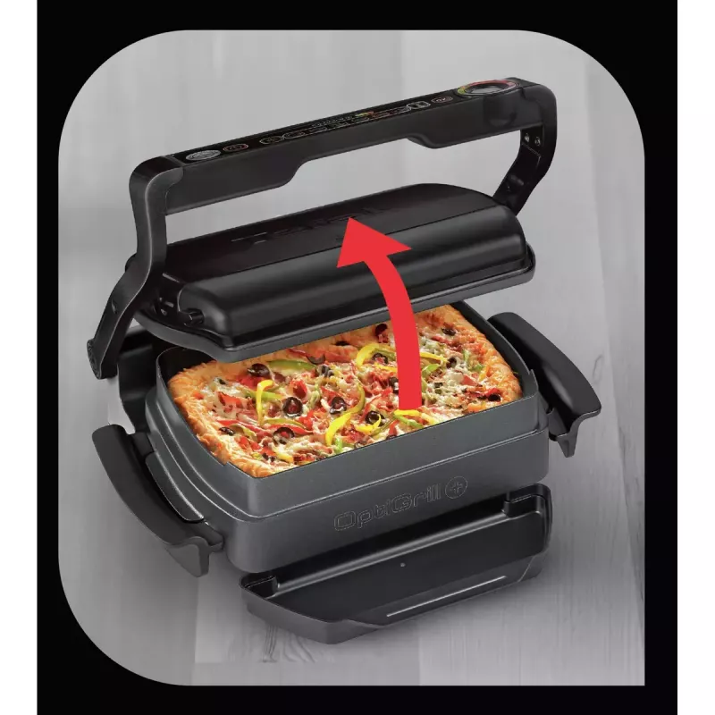 Kontakta grils Tefal GC7148 — 2000W, nerūsējošā tērauda korpuss, taisnstūra, regulējams termostats, režģa augšējā virsma, 365×365×175 mm