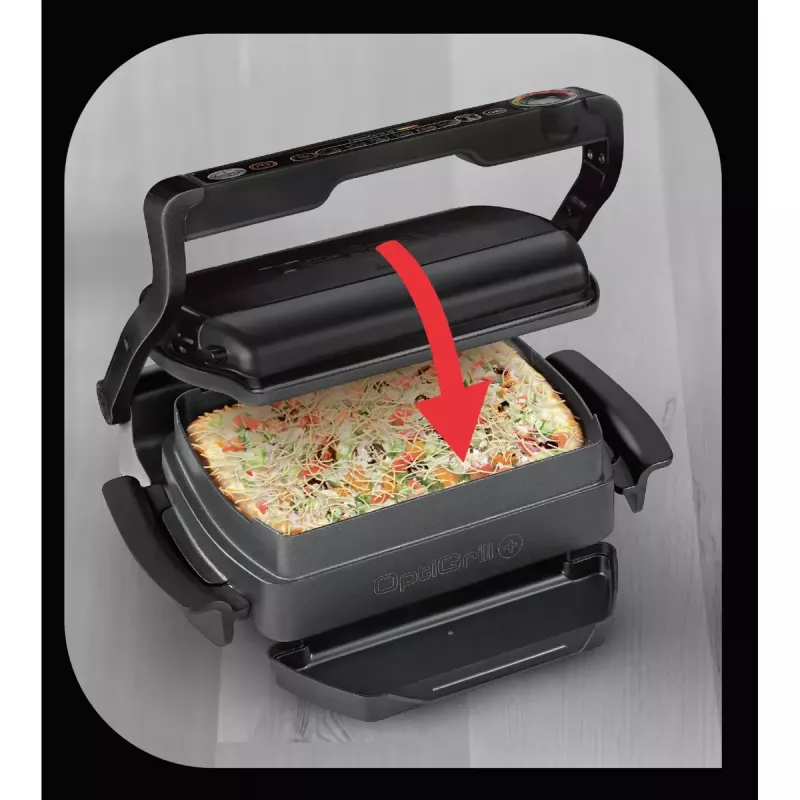 Kontakta grils Tefal GC7148 — 2000W, nerūsējošā tērauda korpuss, taisnstūra, regulējams termostats, režģa augšējā virsma, 365×365×175 mm