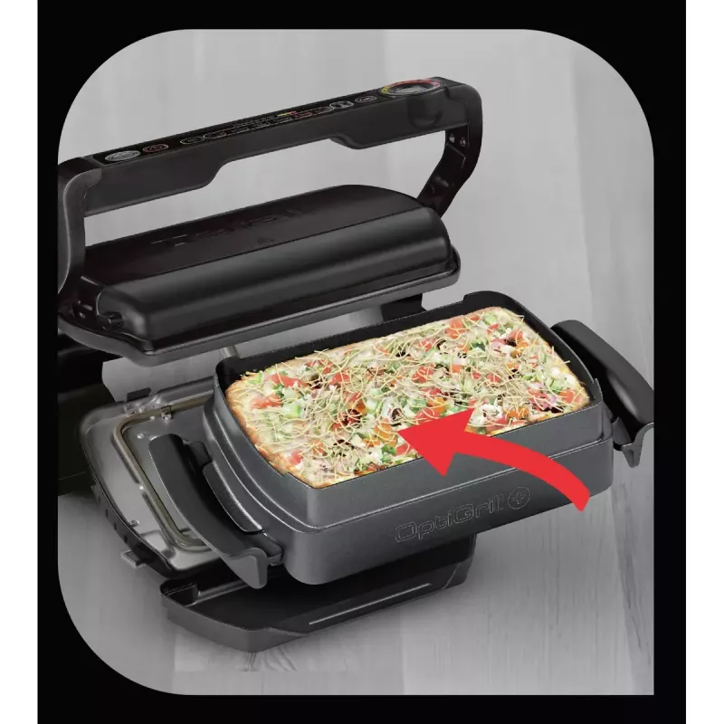 Kontakta grils Tefal GC7148 — 2000W, nerūsējošā tērauda korpuss, taisnstūra, regulējams termostats, režģa augšējā virsma, 365×365×175 mm