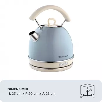 Ariete 2877 Vintage tējkanna, 1,7 l, bezvada, gaiši zila, 1,7 L, 2000 W, Gaiši zila, Ūdens līmeņa indikators, Bezvada, Filtrēšana