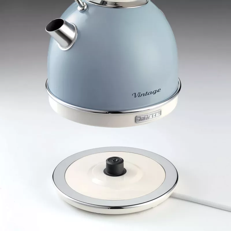 Ariete 2877 Vintage tējkanna, 1,7 l, bezvada, gaiši zila, 1,7 L, 2000 W, Gaiši zila, Ūdens līmeņa indikators, Bezvada, Filtrēšana