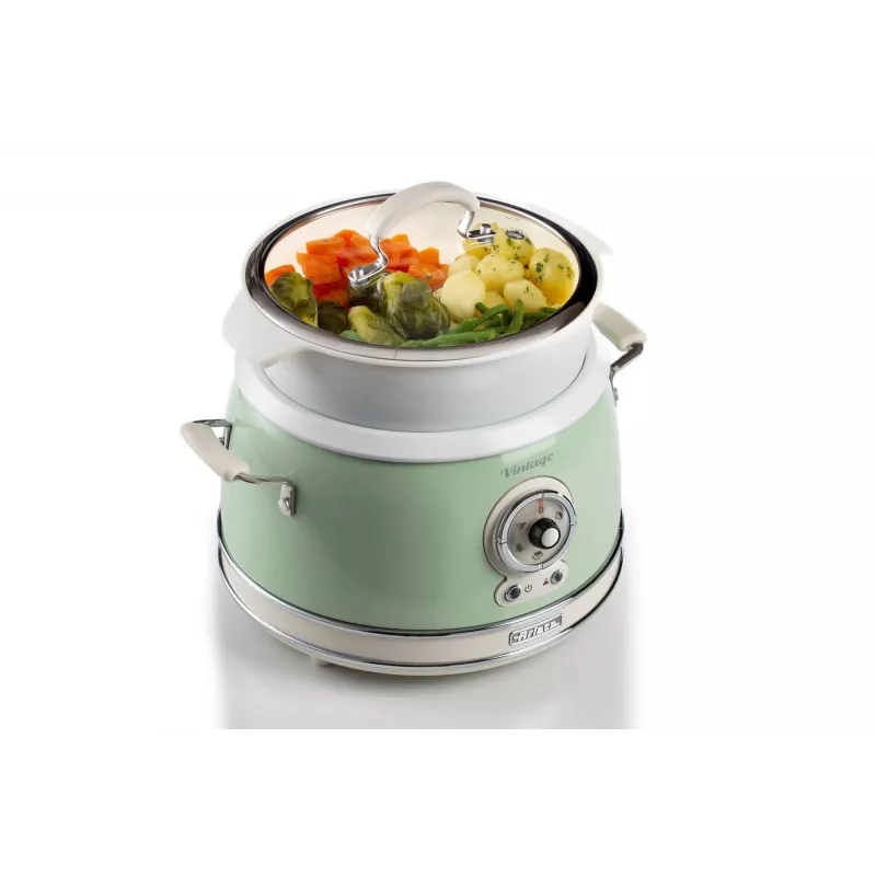 Ariete 2904 rīsu plīts - elektriskā rīsu plīts ar keramikas bļodu - paštaisīti suši - multikatls - Vintage līnija - 3,5 L - 650 W - zaļa