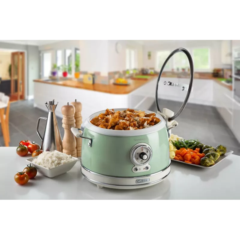 Ariete 2904 rīsu plīts - elektriskā rīsu plīts ar keramikas bļodu - paštaisīti suši - multikatls - Vintage līnija - 3,5 L - 650 W - zaļa