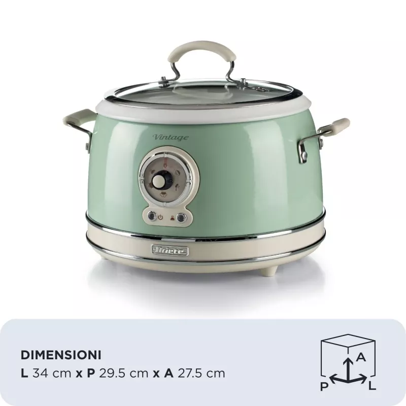 Ariete 2904 rīsu plīts - elektriskā rīsu plīts ar keramikas bļodu - paštaisīti suši - multikatls - Vintage līnija - 3,5 L - 650 W - zaļa