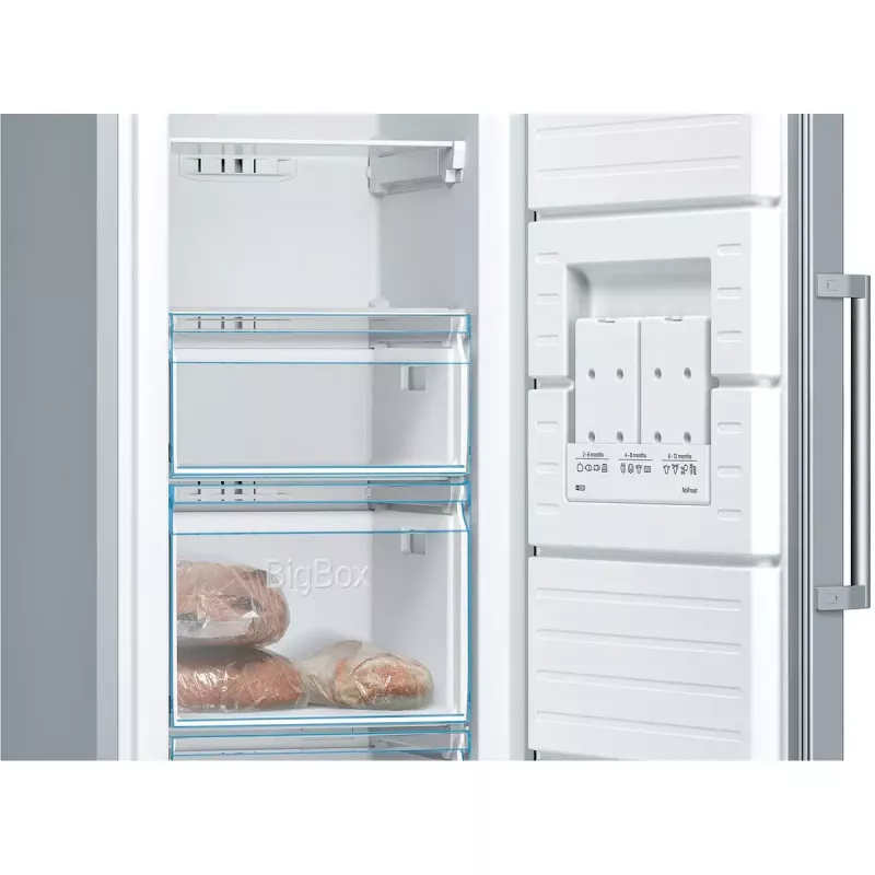 Vertikālā saldētava Bosch Serie 4 GSN36VLEP — 242 L, NoFrost, E klase, 39 dB, nerūsējošais tērauds