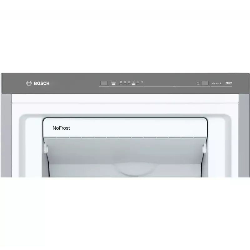 Vertikālā saldētava Bosch Serie 4 GSN36VLEP — 242 L, NoFrost, E klase, 39 dB, nerūsējošais tērauds