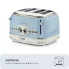 Ariete 156 4 Slice Vintage Toaster, 1600 Watts, 6 Toasting Levels, Stainless Steel Painted in Pastel Blue, Without Sandwich Cages. Blue