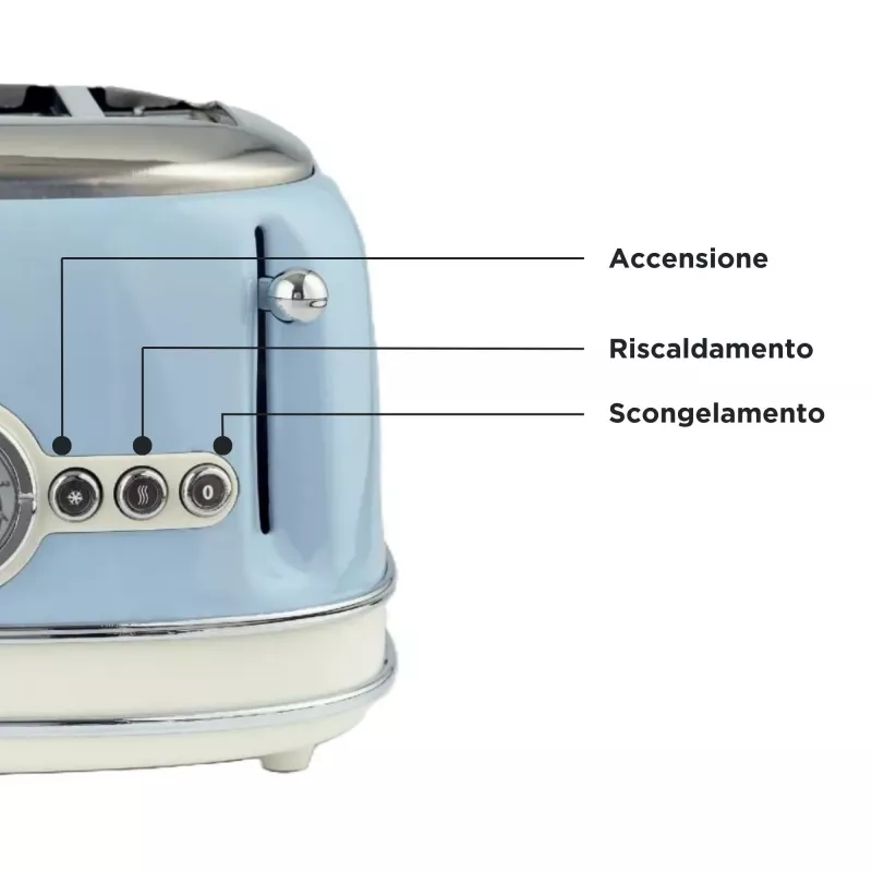 Ariete 156 4 Slice Vintage Toaster, 1600 Watts, 6 Toasting Levels, Stainless Steel Painted in Pastel Blue, Without Sandwich Cages. Blue