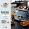 Ariete 156 4 Slice Vintage Toaster, 1600 Watts, 6 Toasting Levels, Stainless Steel Painted in Pastel Blue, Without Sandwich Cages. Blue