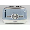 Ariete 156 4 Slice Vintage Toaster, 1600 Watts, 6 Toasting Levels, Stainless Steel Painted in Pastel Blue, Without Sandwich Cages. Blue