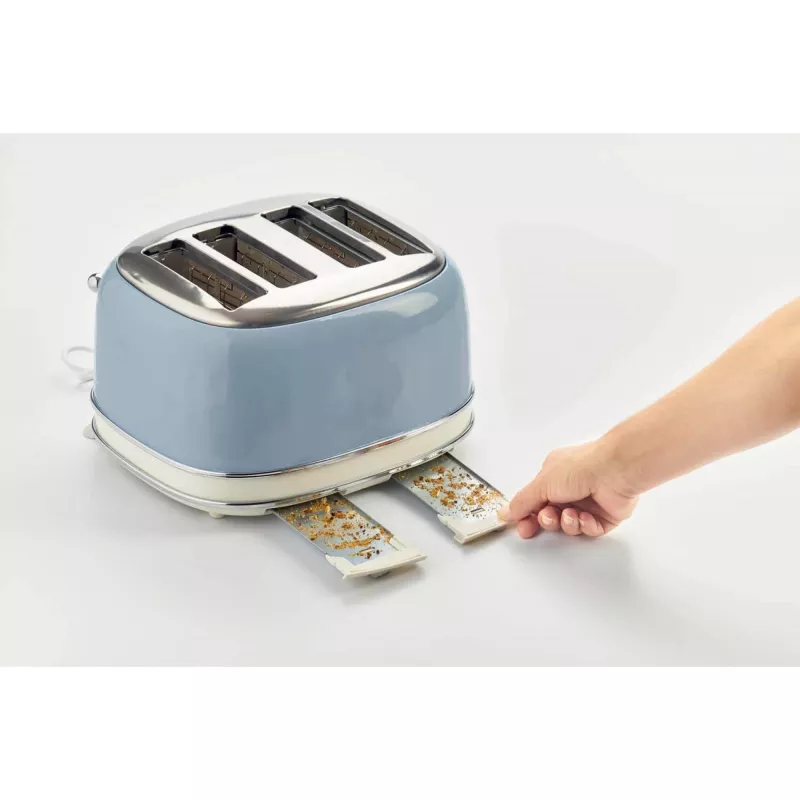 Ariete 156 4 Slice Vintage Toaster, 1600 Watts, 6 Toasting Levels, Stainless Steel Painted in Pastel Blue, Without Sandwich Cages. Blue