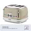 Ariete 156 4 Slice Vintage Toaster, 1600 W, 6 grauzdēšanas līmeņi, nerūsējošais tērauds krāsots pasteļbēšā, bez sviestmaižu turētājiem