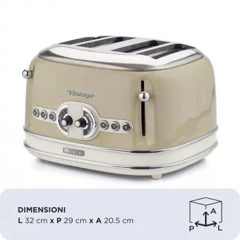 Ariete 156 4 Slice Vintage Toaster, 1600 W, 6 grauzdēšanas līmeņi, nerūsējošais tērauds krāsots pasteļbēšā, bez sviestmaižu turētājiem