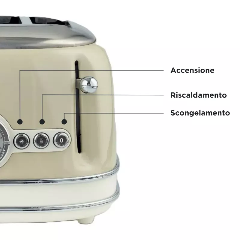 Ariete 156 4 Slice Vintage Toaster, 1600 W, 6 grauzdēšanas līmeņi, nerūsējošais tērauds krāsots pasteļbēšā, bez sviestmaižu turētājiem