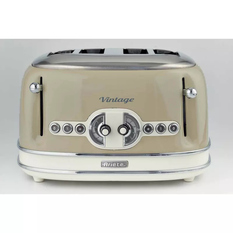 Ariete 156 4 Slice Vintage Toaster, 1600 W, 6 grauzdēšanas līmeņi, nerūsējošais tērauds krāsots pasteļbēšā, bez sviestmaižu turētājiem
