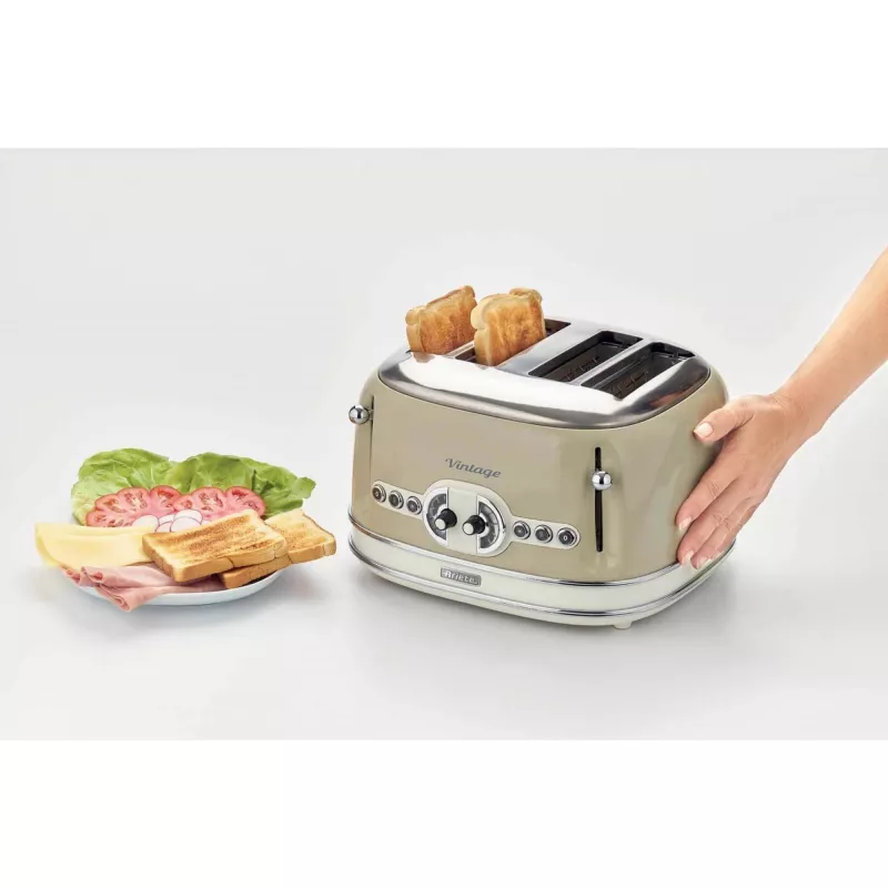 Ariete 156 4 Slice Vintage Toaster, 1600 W, 6 grauzdēšanas līmeņi, nerūsējošais tērauds krāsots pasteļbēšā, bez sviestmaižu turētājiem