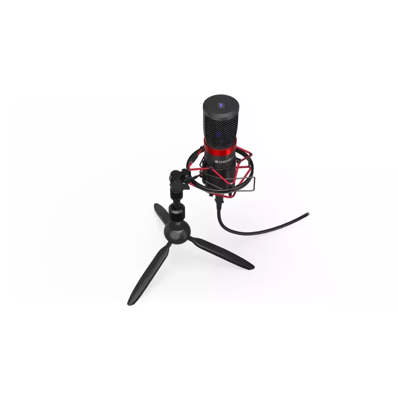PC mikrofons ENDORFY Solum Streaming T — USB vadu, 24 bitu/48 kHz, 18–21000 Hz, galda stiprinājums, austiņu izeja, melns