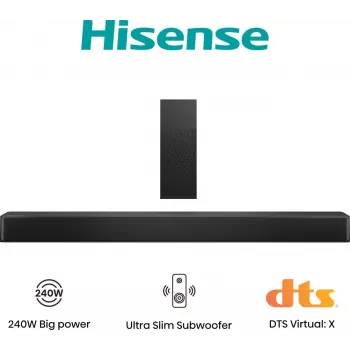 Hisense HS2100 Soundbar, 2.1 kanāli, 240 W, DTS Virtual:X, Dolby Digital Plus