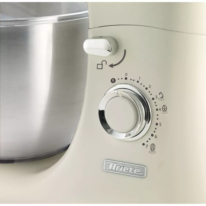 Ariete 1588 Vintage mikseris, planetārais mikseris maizei, picai, kūkām un konditorejas izstrādājumiem, 5,5 L tilpums, 7 ātrumi, 2400 vati, pasteļzils