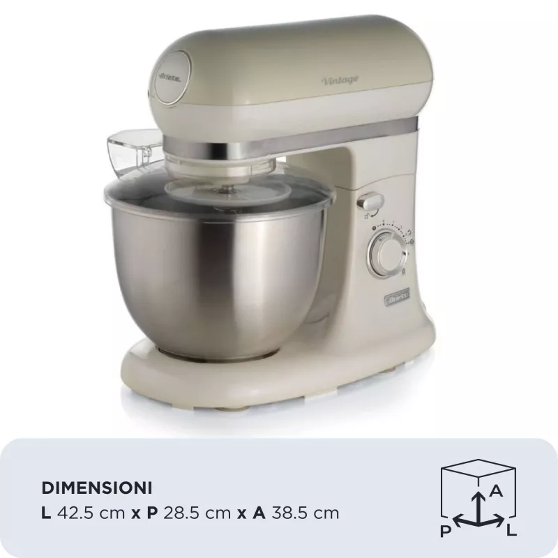 Ariete 1588 Vintage mikseris, planetārais mikseris maizei, picai, kūkām un konditorejas izstrādājumiem, 5,5 l tilpums, 7 ātrumi, 2400 W, pasteļbēšs