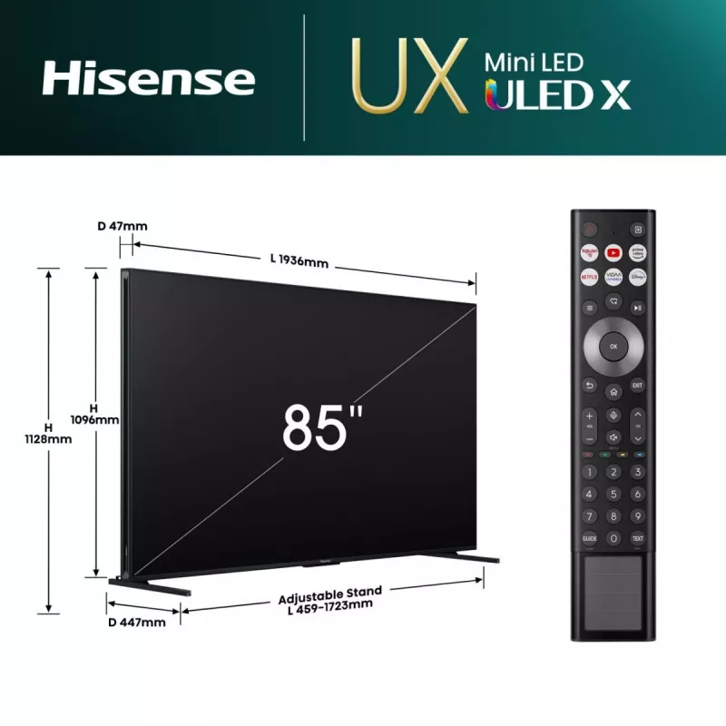 Hisense 85UXNQ 2,16 m (85 collas) 4K Ultra HD Smart TV Wi-Fi Melns, Pelēks 700 cd/m²