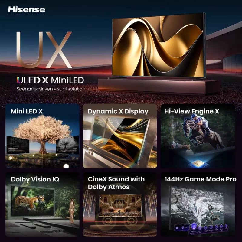 Hisense 85UXNQ 2,16 m (85 collas) 4K Ultra HD Smart TV Wi-Fi Melns, Pelēks 700 cd/m²