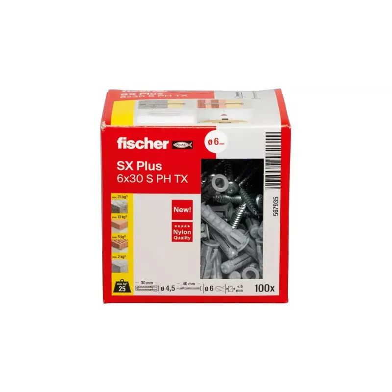Skrūvju un dībeļu komplekts Fischer 567935 100 gab. neilons 6 mm urbuma diametrs