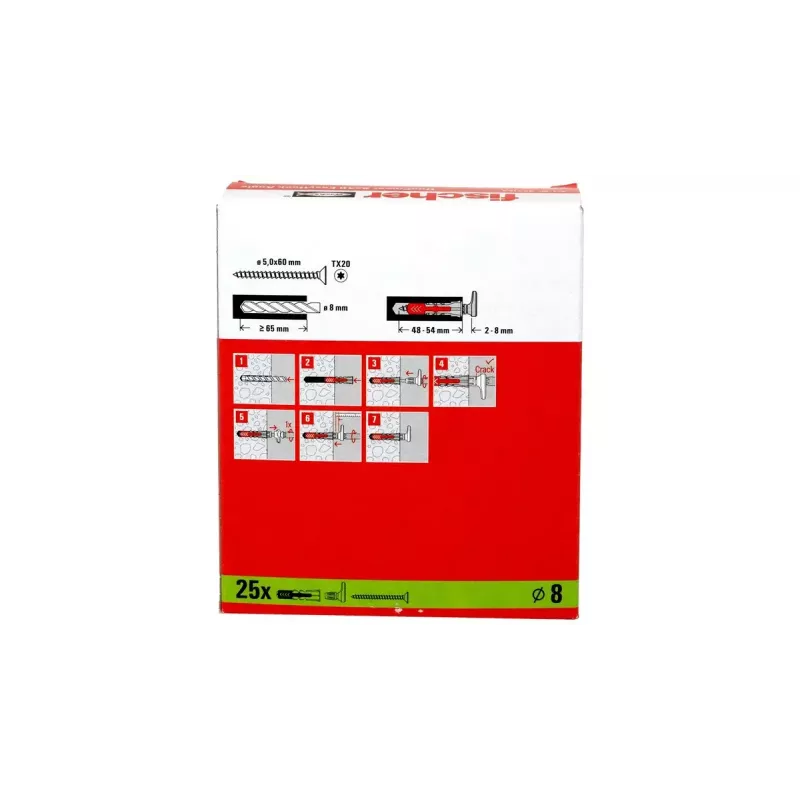 Skrūvju āķu un sienas dībeļu komplekts Fischer 564173 25 gab. Plastmasa 8 mm