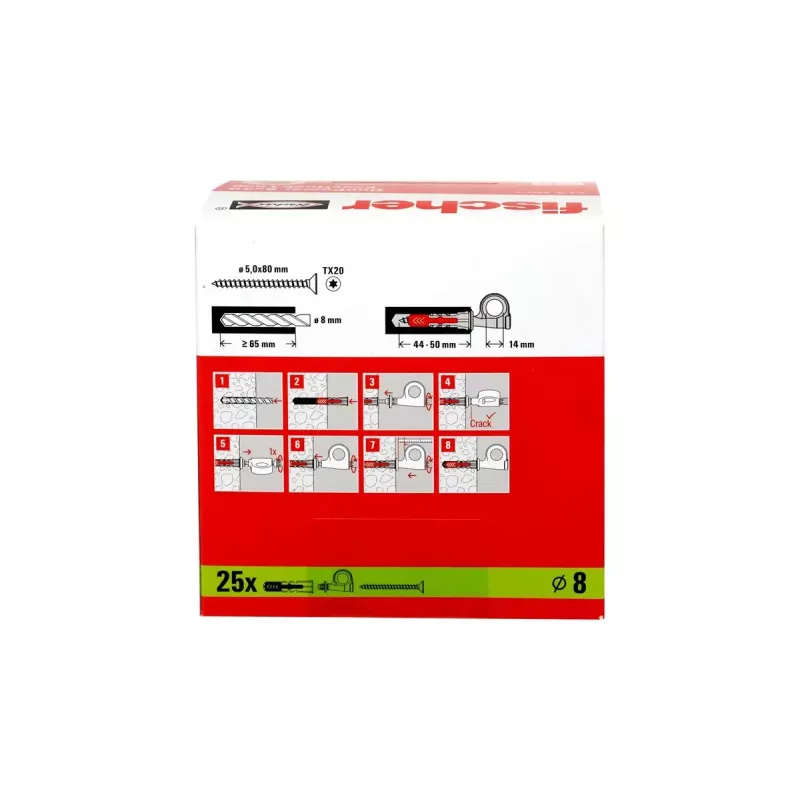 Skrūvju āķu un sienas dībeļu komplekts Fischer 564169 25 gab. Plastmasa 8 mm