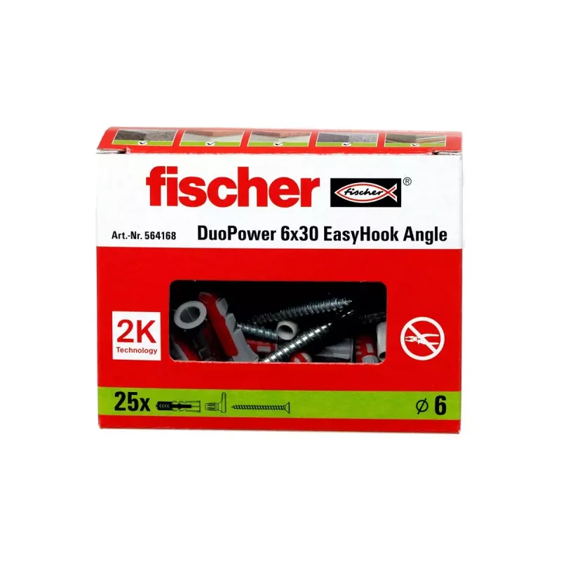 Skrūvju āķa un sienas dībeļu komplekts Fischer 564168 25 gab. 6 mm urbums