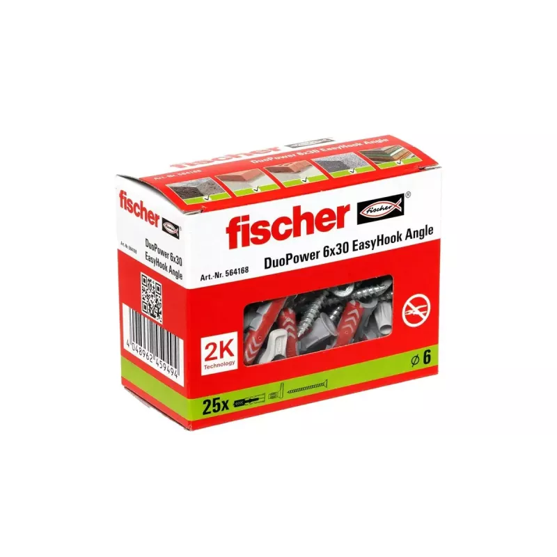 Skrūvju āķa un sienas dībeļu komplekts Fischer 564168 25 gab. 6 mm urbums
