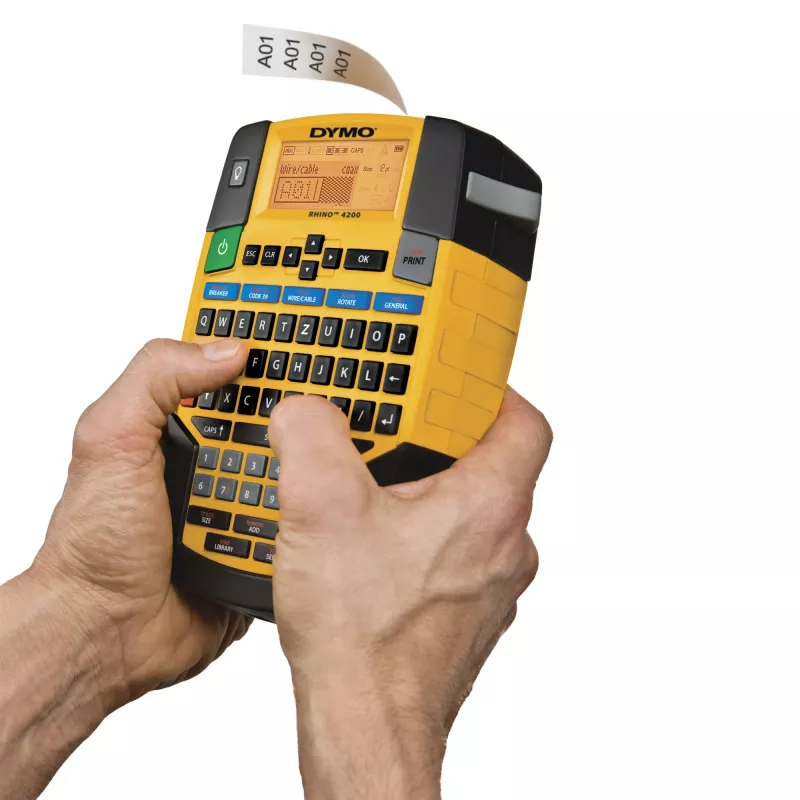 DYMO RHINO 4200 rūpnieciskais etiķešu printeris | QWERTZ tastatūra un laiku taupošie karstie taustiņi | Izturīgs etiķešu printeris darba vietām un smagiem marķēšanas darbiem