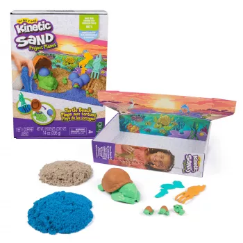 Kinetic Sand , Project Planet Turtle Beach ar 14oz spēļu smiltīm, darbarīkiem un veidnēm, ilgtspējīgiem videi draudzīgiem materiāliem, sensorās rotaļlietas bērniem