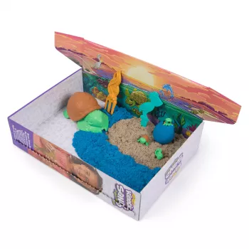 Kinetic Sand , Project Planet Turtle Beach ar 14oz spēļu smiltīm, darbarīkiem un veidnēm, ilgtspējīgiem videi draudzīgiem materiāliem, sensorās rotaļlietas bērniem