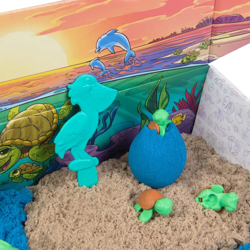 Kinetic Sand , Project Planet Turtle Beach ar 14oz spēļu smiltīm, darbarīkiem un veidnēm, ilgtspējīgiem videi draudzīgiem materiāliem, sensorās rotaļlietas bērniem