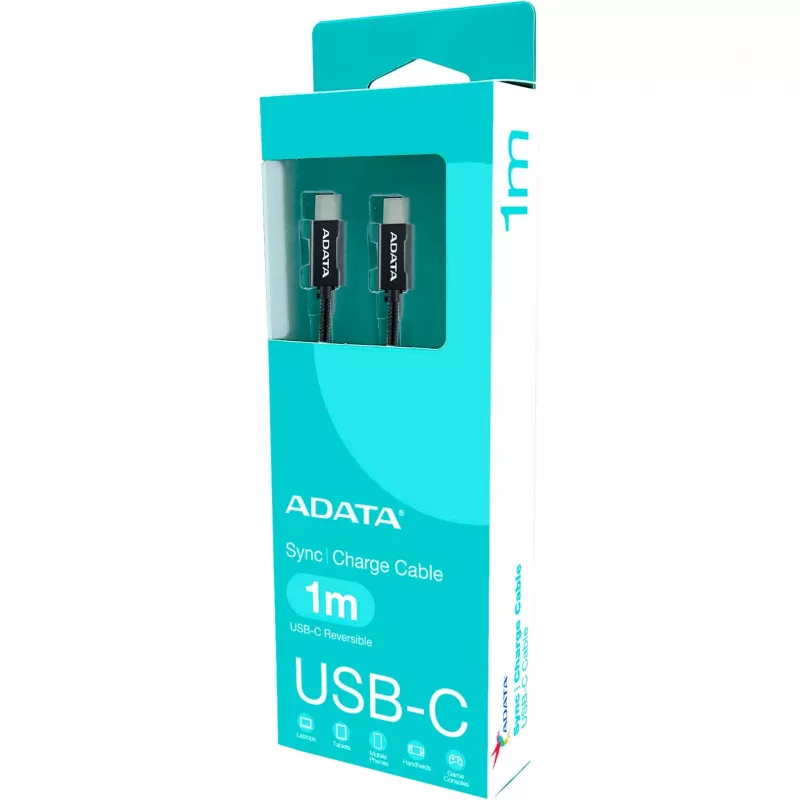USB-C uz USB-C kabelis ADATA CACC-100PN-BK, USB 2.0, 1 m, melns