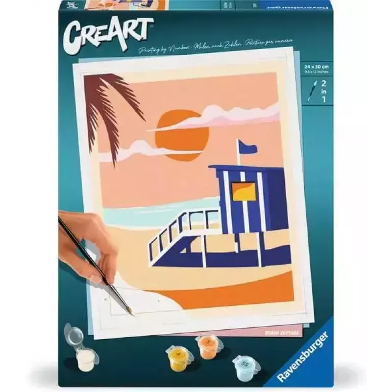 Krāsošanas komplekts Ravensburger CreArt Beach - Cottage, modelis 23896, ietver audeklu un krāsas