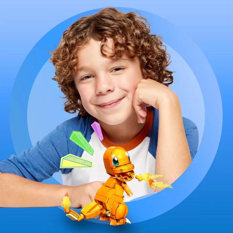 MEGA Pokémon Build & Show Charmander rotaļlietu būvēšanas komplekts, 4 collas augsts,